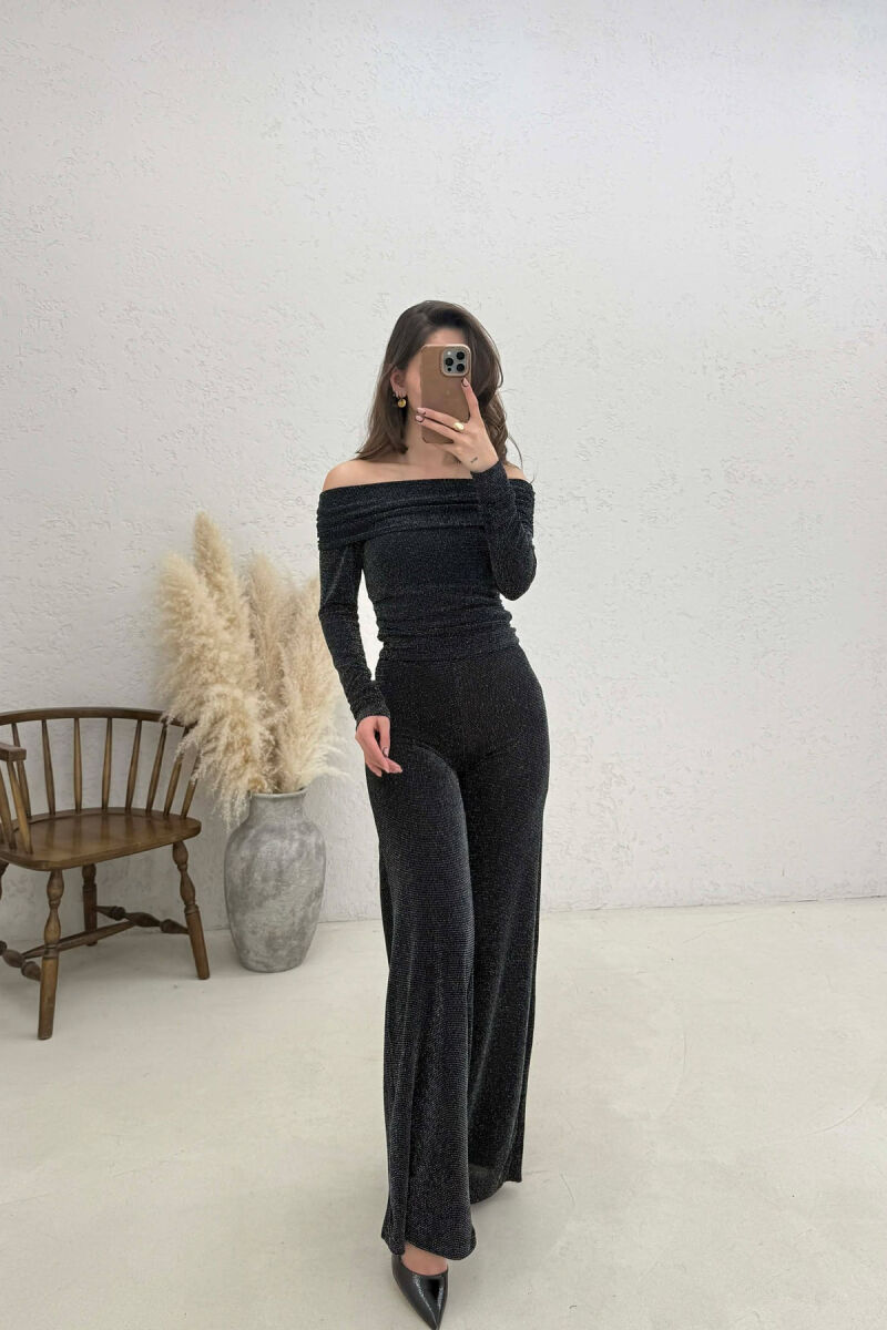 SHINY SWEATSHIRT + TROUSERS WOMAN SET BLACK/ E ZEZE - 1