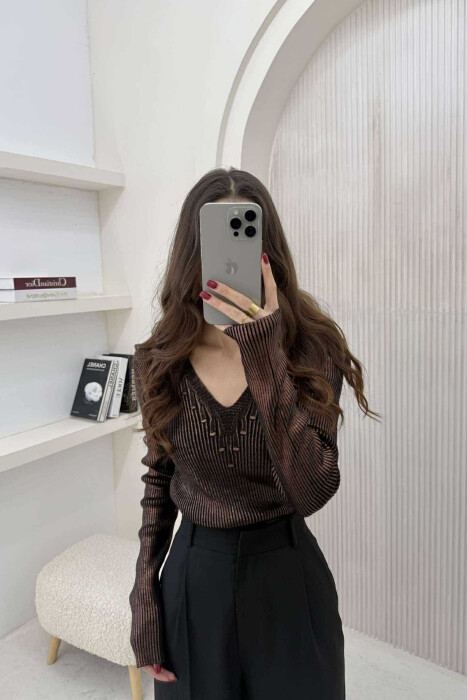 SHINY V NECK WOMEN SWEATER BRONX/BRONX 