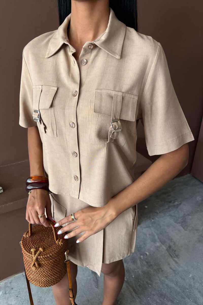 SHIRT+SKORT POCKETS DETAIL WOMEN SET BEIGE/BEZHE - 2