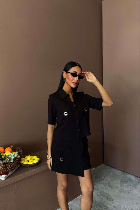 SHIRT+SKORT POCKETS DETAIL WOMEN SET BLACK/ E ZEZE - 2