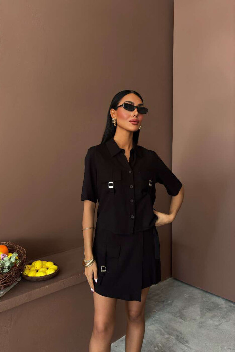 SHIRT+SKORT POCKETS DETAIL WOMEN SET BLACK/ E ZEZE - 3