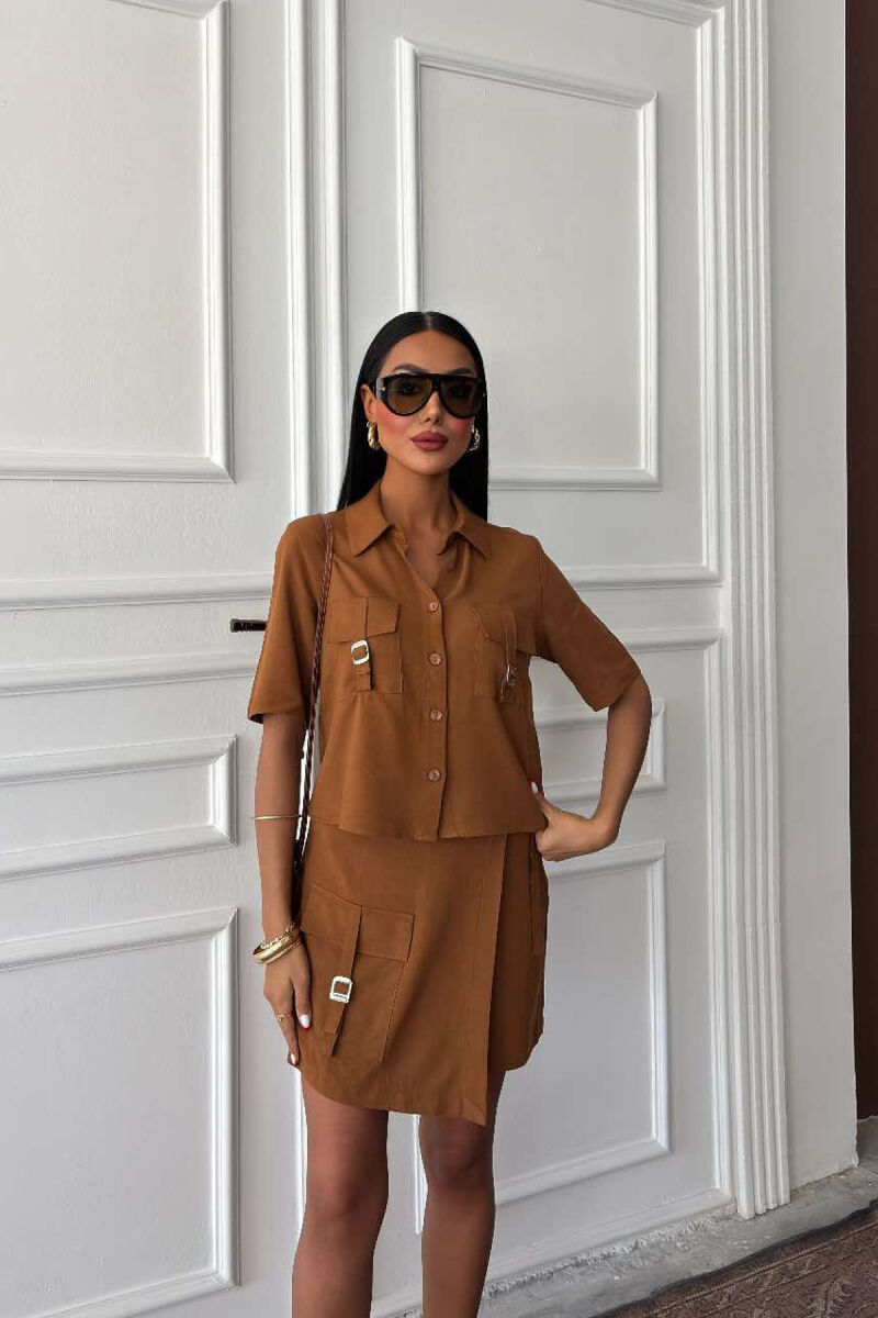 SHIRT+SKORT POCKETS DETAIL WOMEN SET BROWN/KAFE - 2