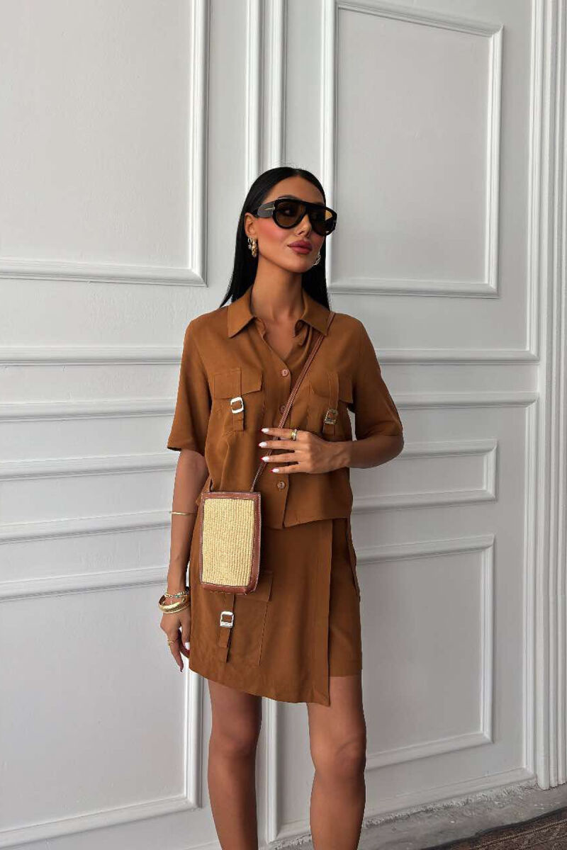 SHIRT+SKORT POCKETS DETAIL WOMEN SET BROWN/KAFE - 3