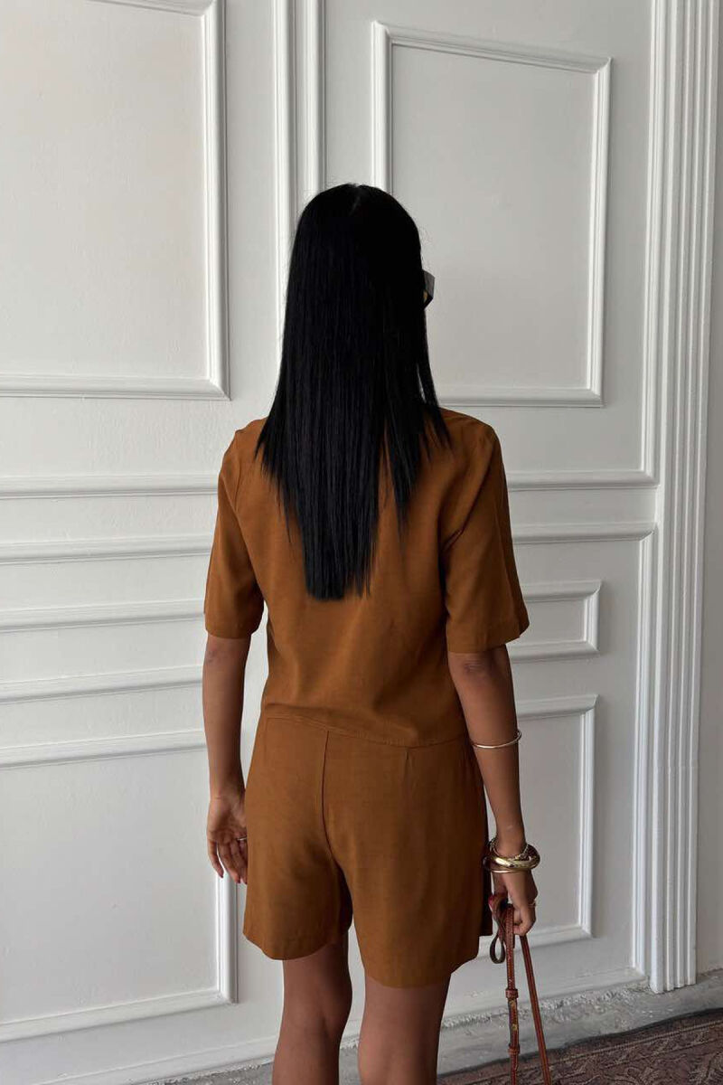 SHIRT+SKORT POCKETS DETAIL WOMEN SET BROWN/KAFE - 4