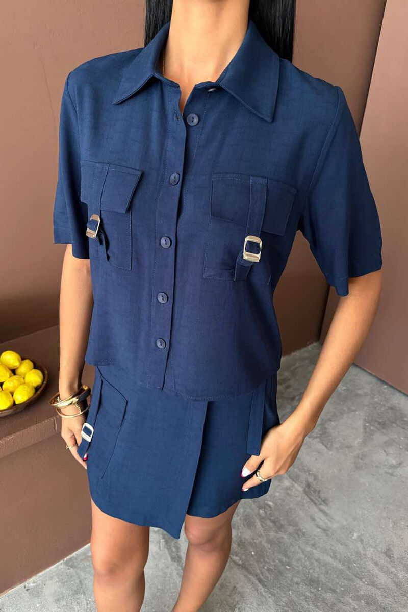 SHIRT+SKORT POCKETS DETAIL WOMEN SET DARK BLUE/BEE - 2