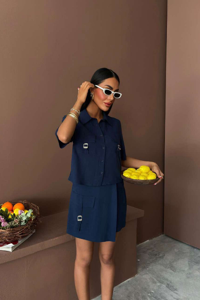SHIRT+SKORT POCKETS DETAIL WOMEN SET DARK BLUE/BEE - 3
