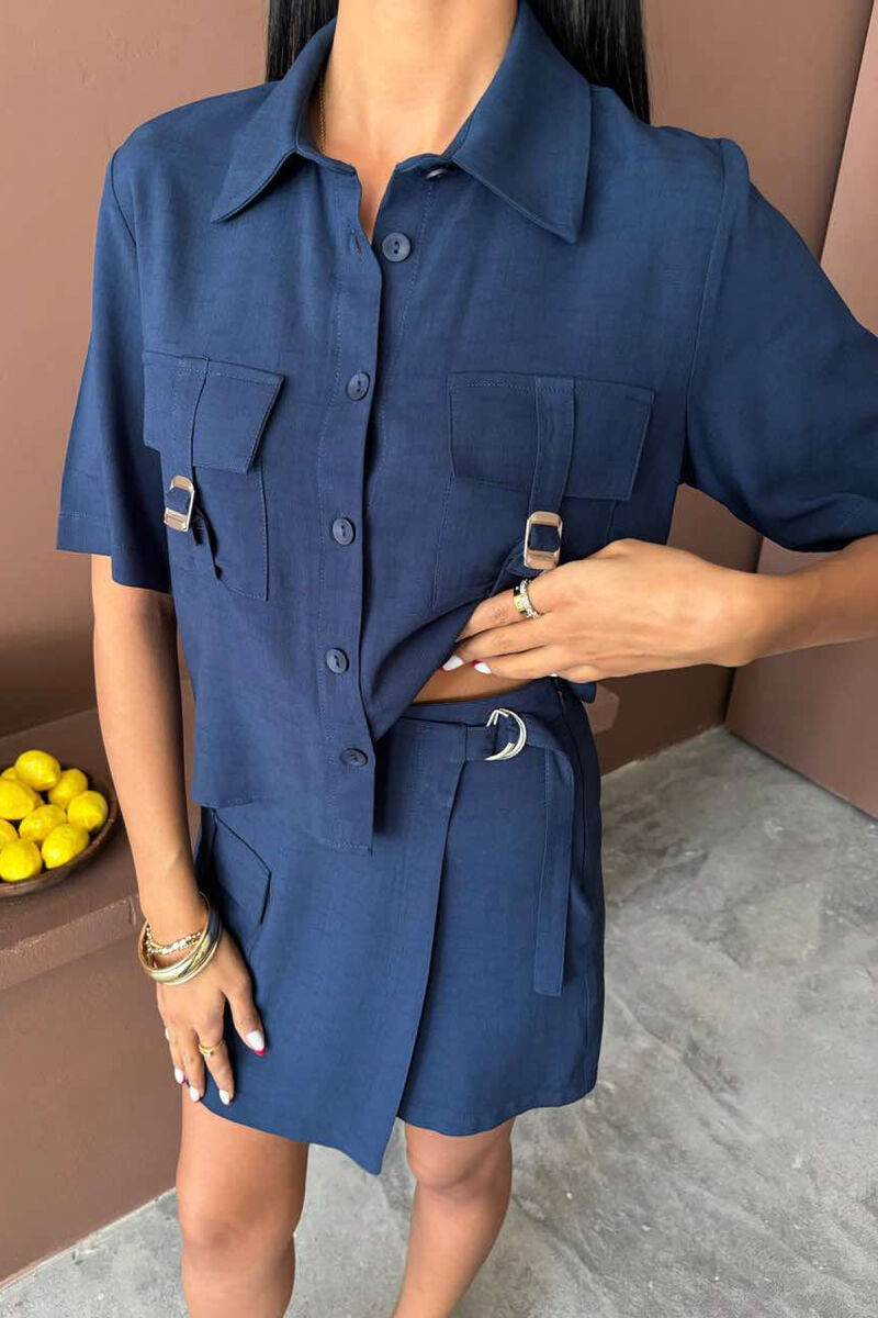 SHIRT+SKORT POCKETS DETAIL WOMEN SET DARK BLUE/BEE - 5