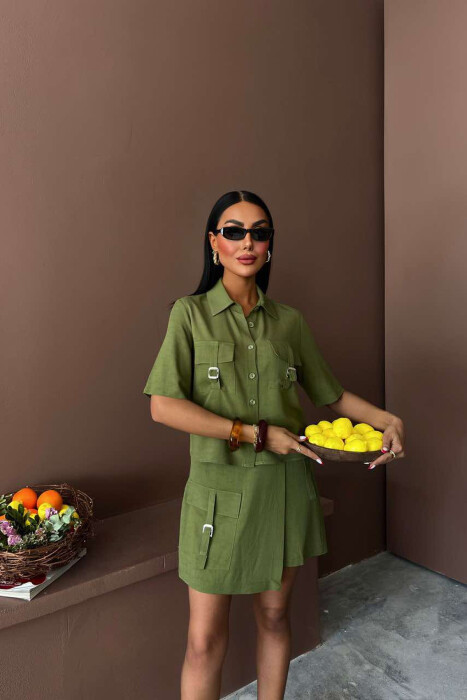 SHIRT+SKORT POCKETS DETAIL WOMEN SET GREEN/JESHILE - 2