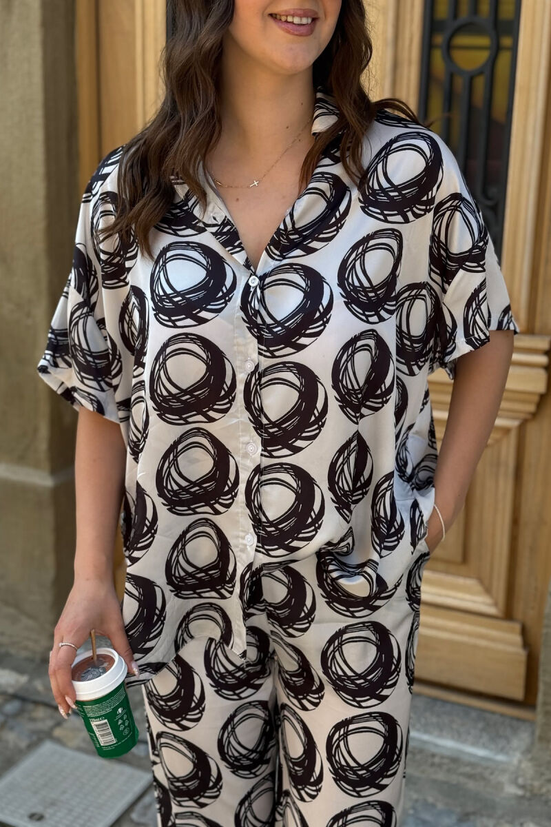 SHIRT+TROUSERS ABSTRACT DESIGN WOMEN SET WHITE-BLACK/BAZE - 2