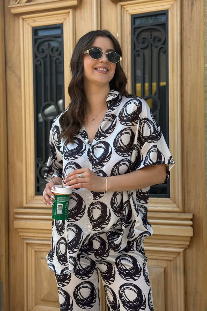 SHIRT+TROUSERS ABSTRACT DESIGN WOMEN SET WHITE-BLACK/BAZE - 4