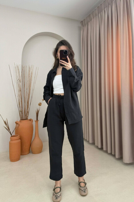 SHIRT+TROUSERS LACINGS ONE COLOR WOMEN SET BLACK/ E ZEZE 