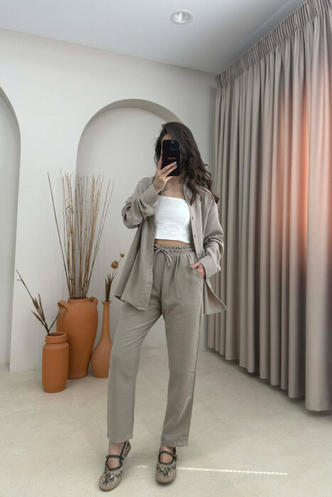 SHIRT+TROUSERS LACINGS ONE COLOR WOMEN SET DARK BEIGE/BEZHE ERRET 