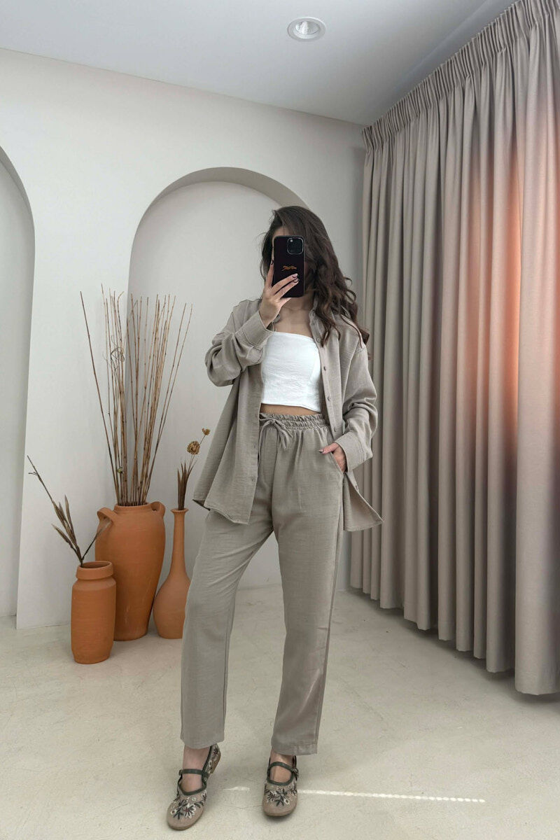 SHIRT+TROUSERS LACINGS ONE COLOR WOMEN SET DARK BEIGE/BEZHE ERRET - 1