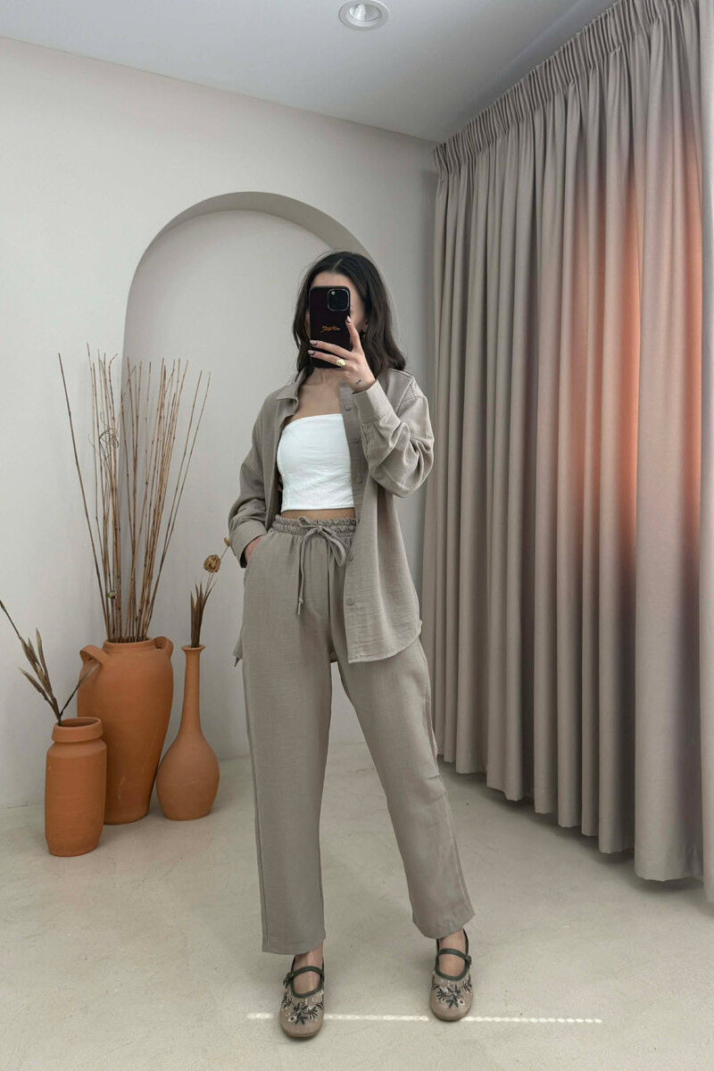 SHIRT+TROUSERS LACINGS ONE COLOR WOMEN SET DARK BEIGE/BEZHE ERRET - 2