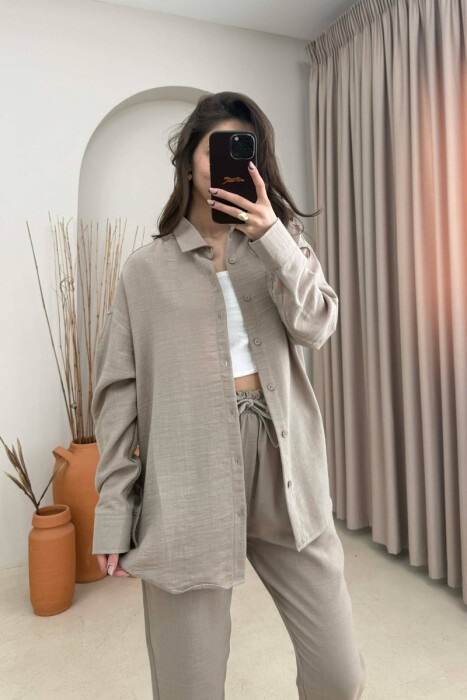 SHIRT+TROUSERS LACINGS ONE COLOR WOMEN SET DARK BEIGE/BEZHE ERRET - 3