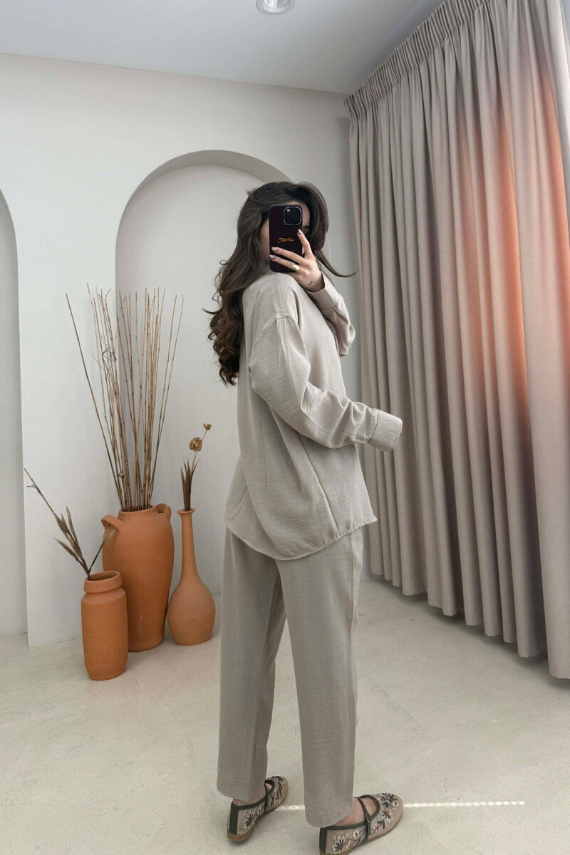 SHIRT+TROUSERS LACINGS ONE COLOR WOMEN SET DARK BEIGE/BEZHE ERRET - 4