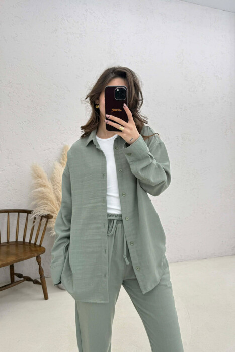 SHIRT+TROUSERS LACINGS ONE COLOR WOMEN SET GREEN/JESHILE - 3