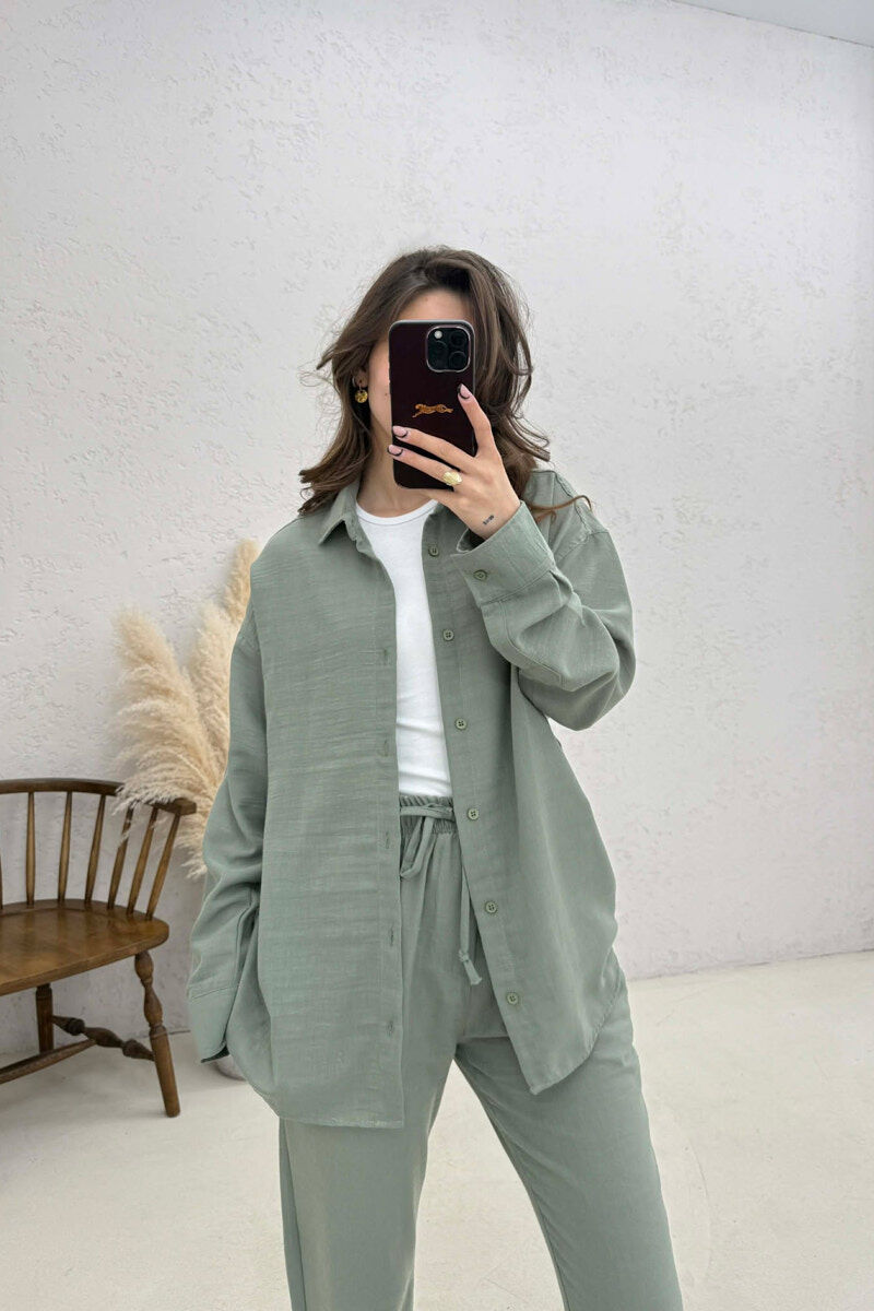 SHIRT+TROUSERS LACINGS ONE COLOR WOMEN SET GREEN/JESHILE - 3