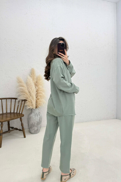 SHIRT+TROUSERS LACINGS ONE COLOR WOMEN SET GREEN/JESHILE - 4