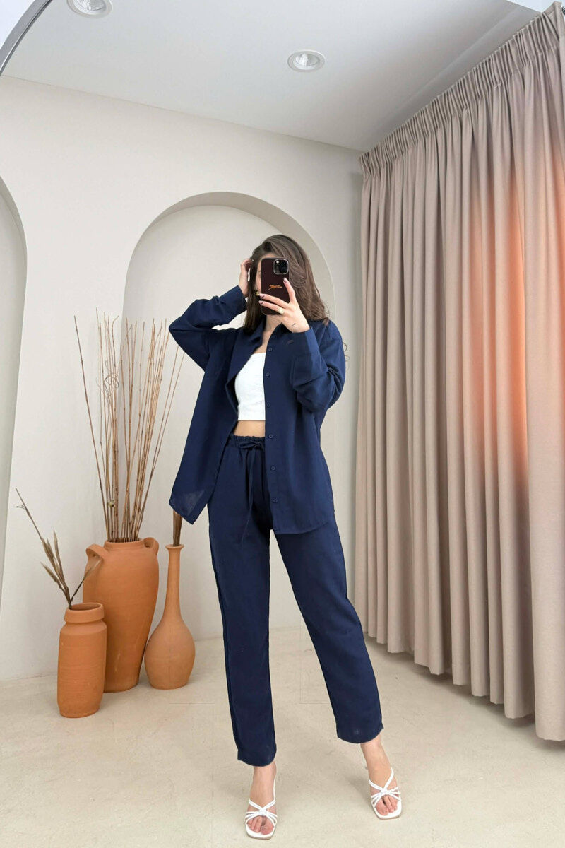 SHIRT+TROUSERS LACINGS ONE COLOR WOMEN SET MIDNIGHT BLUE/BLU MESNATE - 2