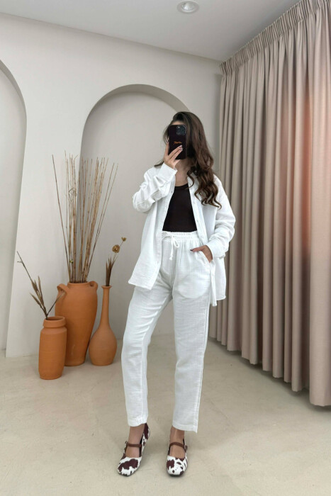 SHIRT+TROUSERS LACINGS ONE COLOR WOMEN SET WHITE-E BARDHE 