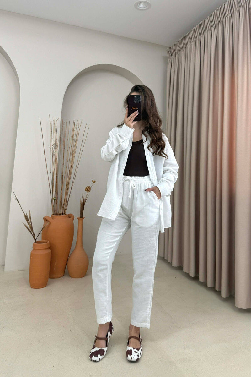 SHIRT+TROUSERS LACINGS ONE COLOR WOMEN SET WHITE-E BARDHE - 1