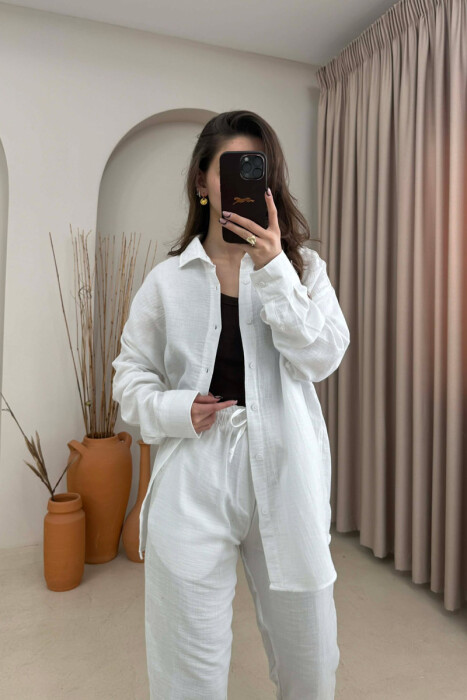SHIRT+TROUSERS LACINGS ONE COLOR WOMEN SET WHITE-E BARDHE - 3