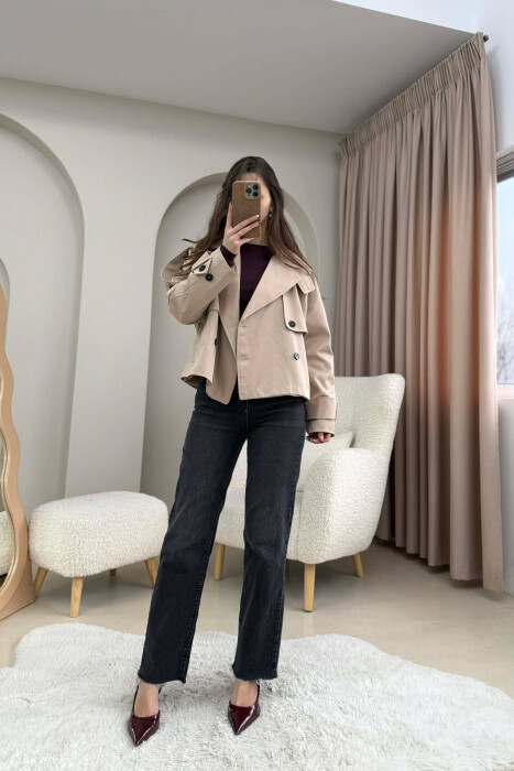 SHORT DOUBLE-BREASTED TRENCH WOMEN COAT BEIGE/BEZHE - 3