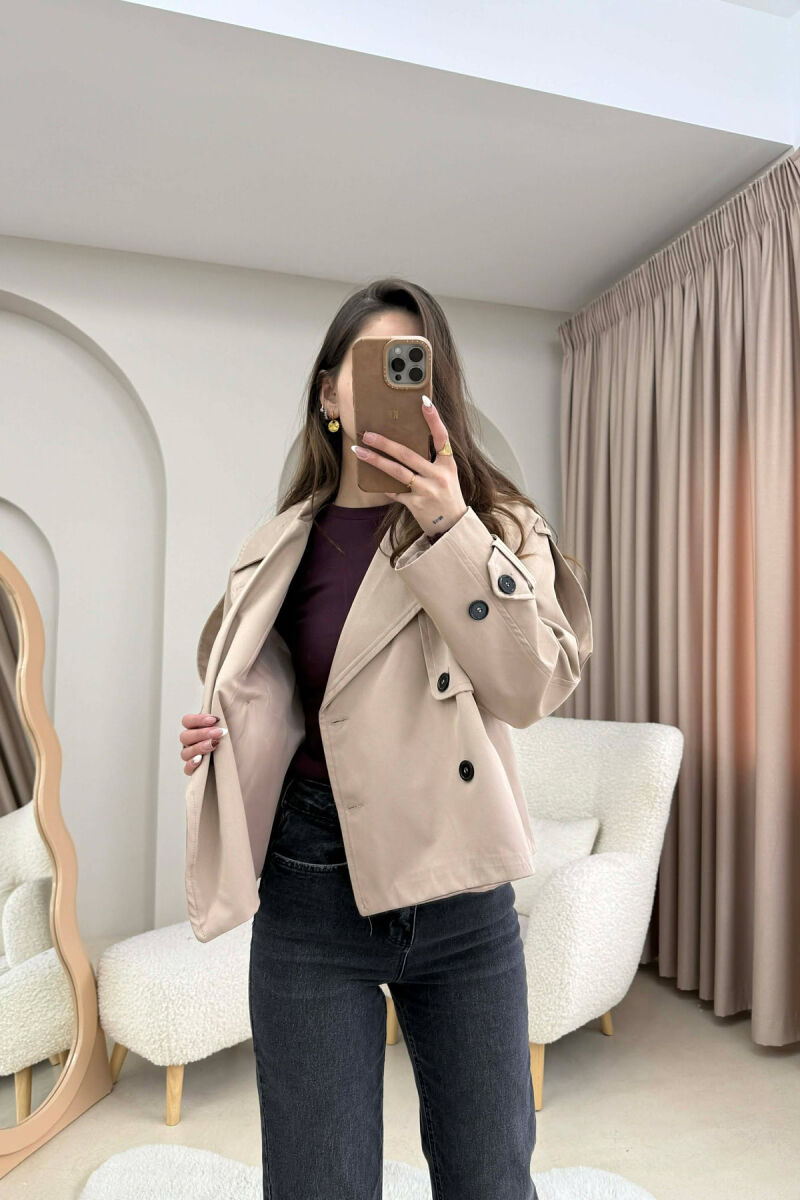 SHORT DOUBLE-BREASTED TRENCH WOMEN COAT BEIGE/BEZHE - 4