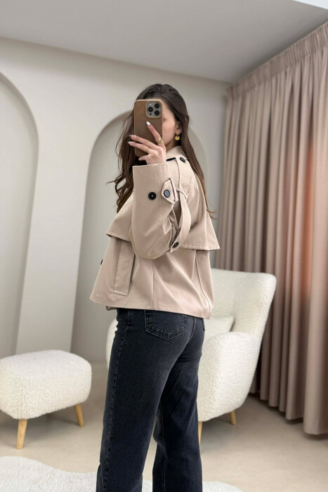 SHORT DOUBLE-BREASTED TRENCH WOMEN COAT BEIGE/BEZHE - 5