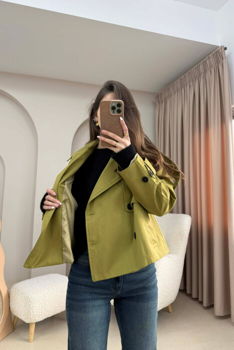 SHORT DOUBLE-BREASTED TRENCH WOMEN COAT LIGHT GREEN/JEZB - 3