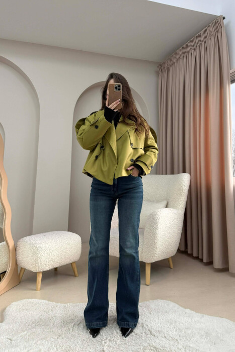 SHORT DOUBLE-BREASTED TRENCH WOMEN COAT LIGHT GREEN/JEZB - 4