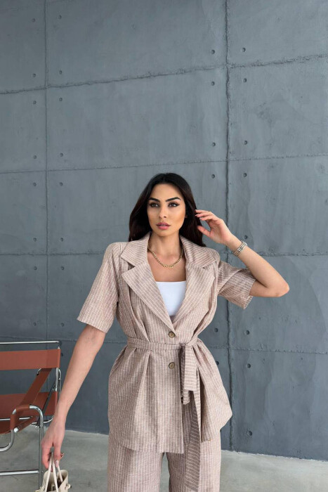 SHORT SLEEVE JACKET+TROUSERS WOMAN SET BEIGE/BEZHE - 2
