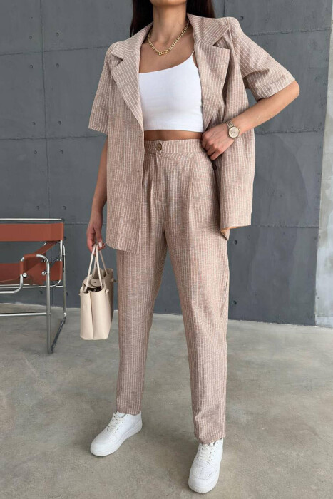 SHORT SLEEVE JACKET+TROUSERS WOMAN SET BEIGE/BEZHE - 6