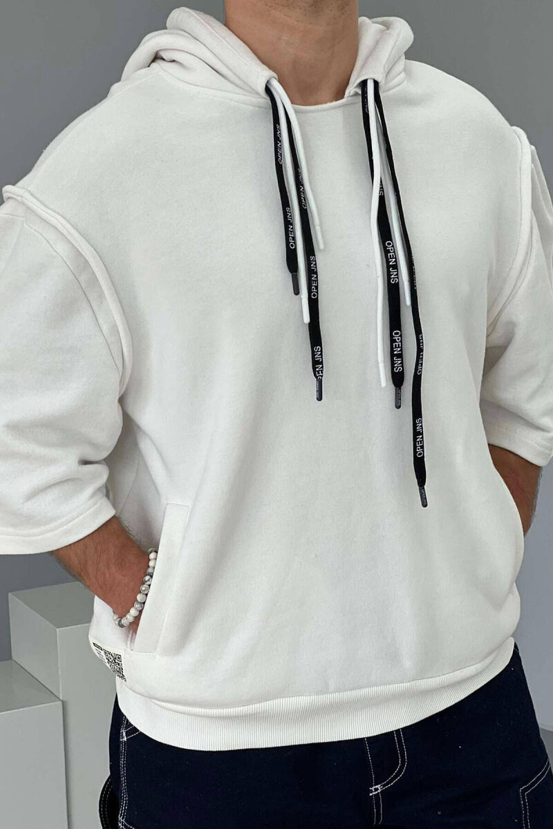 SHORT SLEEVE ONE COLOR MEN HOODIE WHITE-E BARDHE - 2