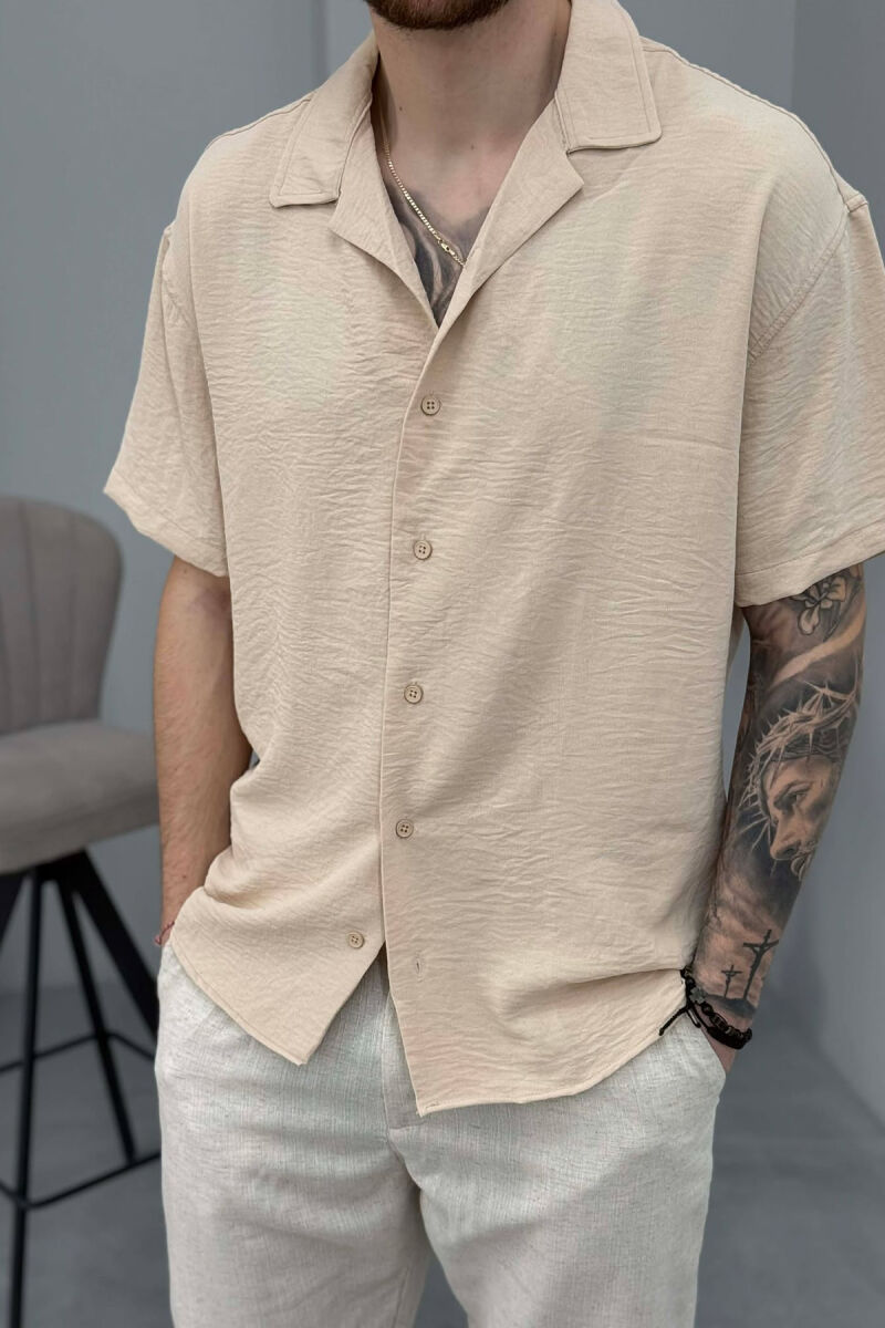 SHORT SLEEVE ONE COLOR MEN SHIRT BEIGE/BEZHE - 2