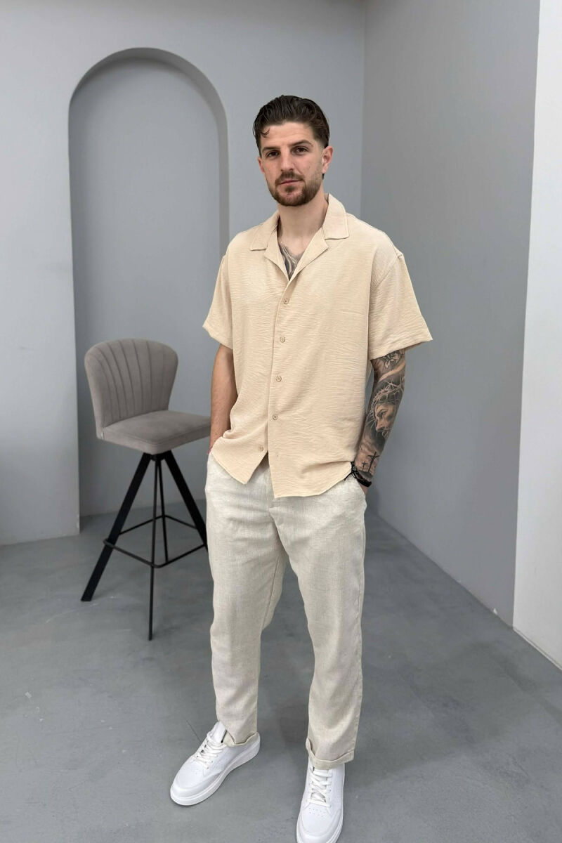 SHORT SLEEVE ONE COLOR MEN SHIRT BEIGE/BEZHE - 3