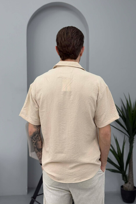 SHORT SLEEVE ONE COLOR MEN SHIRT BEIGE/BEZHE - 4