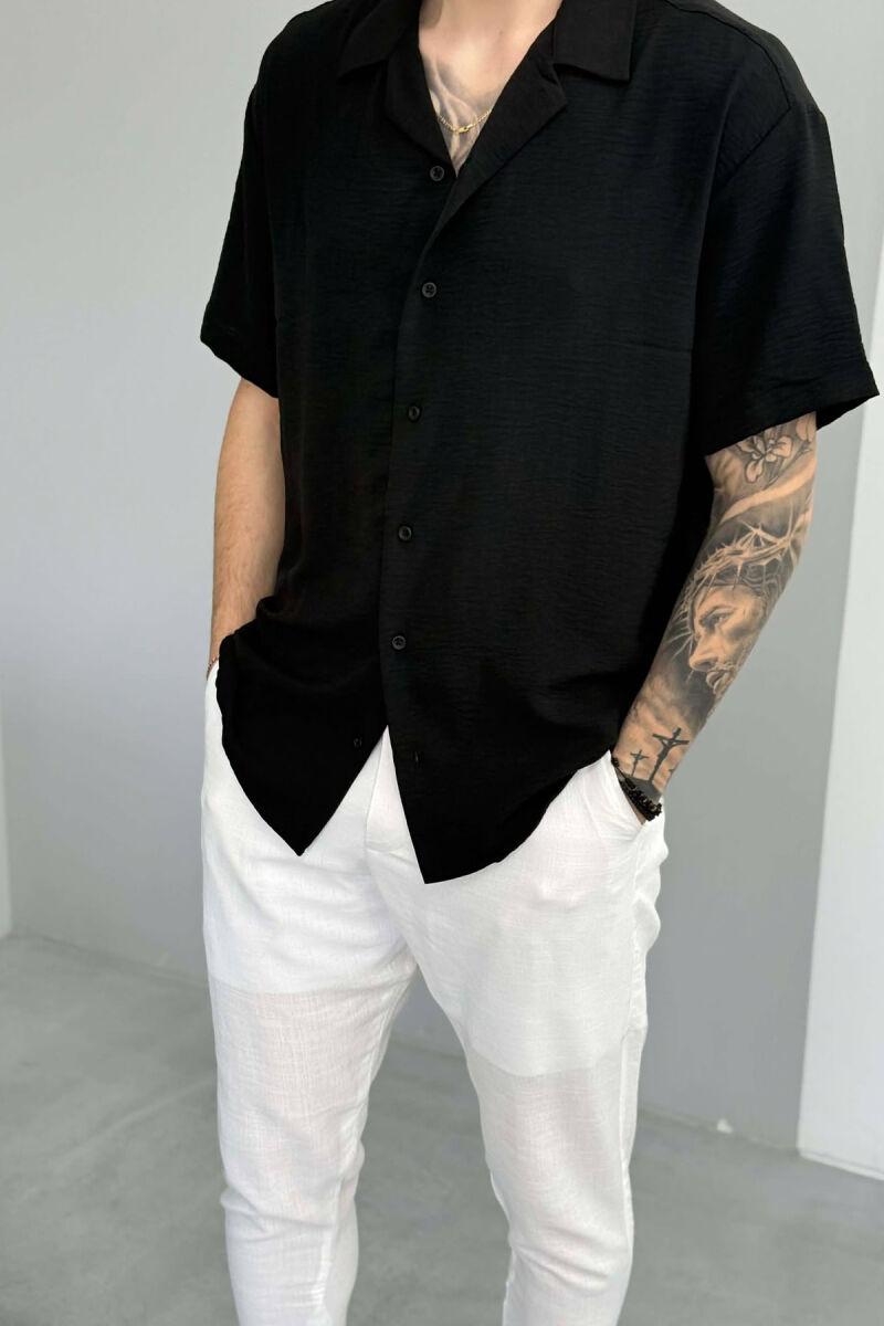 SHORT SLEEVE ONE COLOR MEN SHIRT BLACK/ E ZEZE - 2