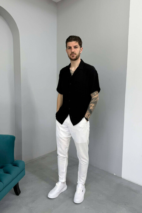 SHORT SLEEVE ONE COLOR MEN SHIRT BLACK/ E ZEZE - 3