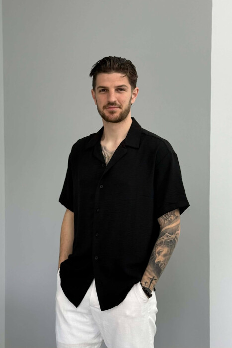 SHORT SLEEVE ONE COLOR MEN SHIRT BLACK/ E ZEZE 