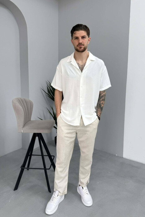SHORT SLEEVE ONE COLOR MEN SHIRT WHITE-E BARDHE - 2