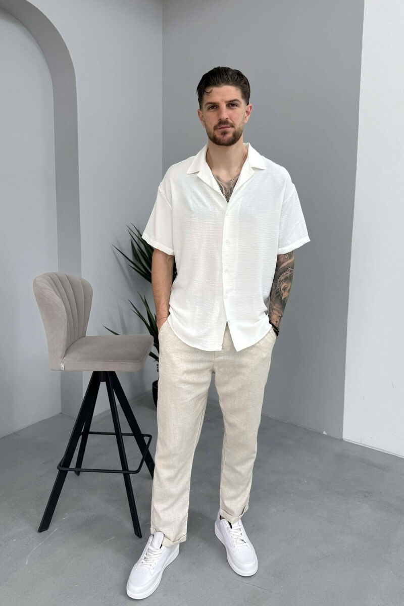 SHORT SLEEVE ONE COLOR MEN SHIRT WHITE-E BARDHE - 2