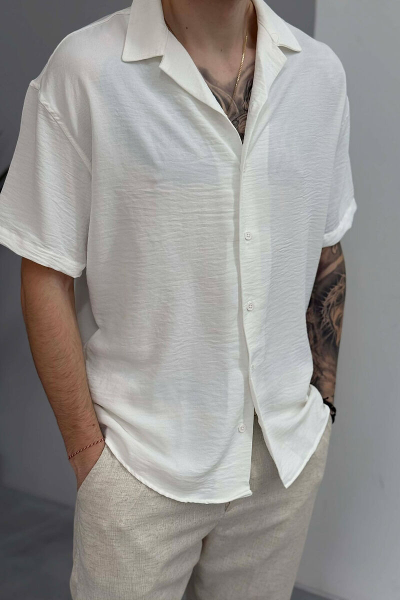 SHORT SLEEVE ONE COLOR MEN SHIRT WHITE-E BARDHE - 3