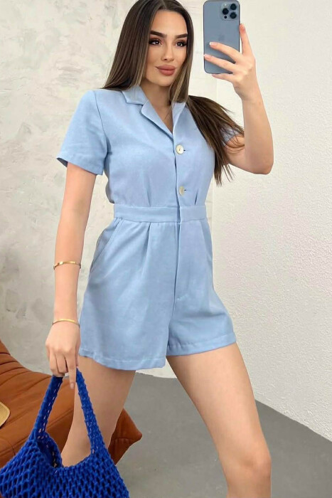 SHORT SLEEVE ONE COLOR WOMEN JUMPSUIT LIGHTBLUE/BZ - 1