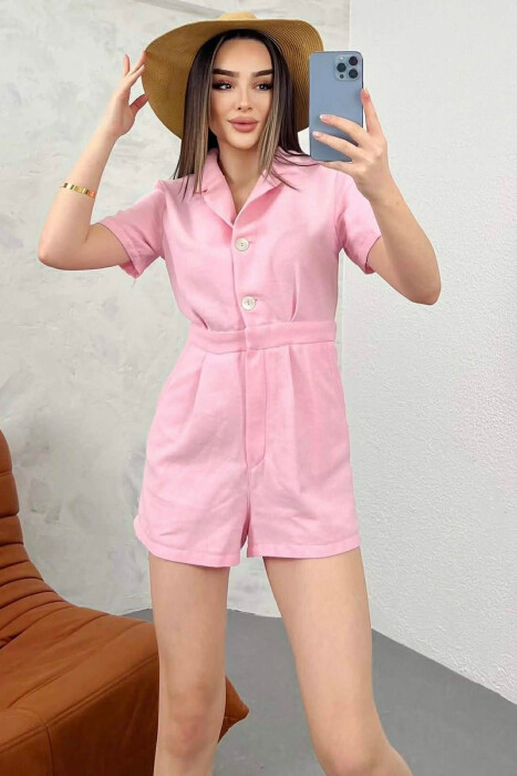 JUMPSUIT NJE NGJYRESH ME MENGE TE SHKURTRA PER FEMRA NE NGJYRE ROZE - 