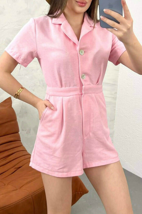 SHORT SLEEVE ONE COLOR WOMEN JUMPSUIT PINK/ROZE - 3