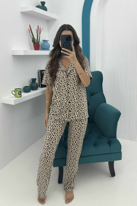 SHORT SLEEVE SHIRT+TROUSERS WOMEN PYJAMAS LEO/LEOPARD - KLAUDIO FASHION