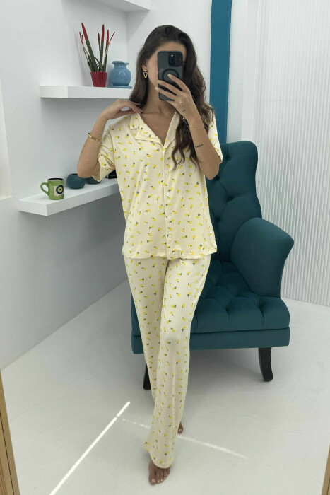 SHORT SLEEVE SHIRT+TROUSERS WOMEN PYJAMAS YELLOW/E VERDHE 