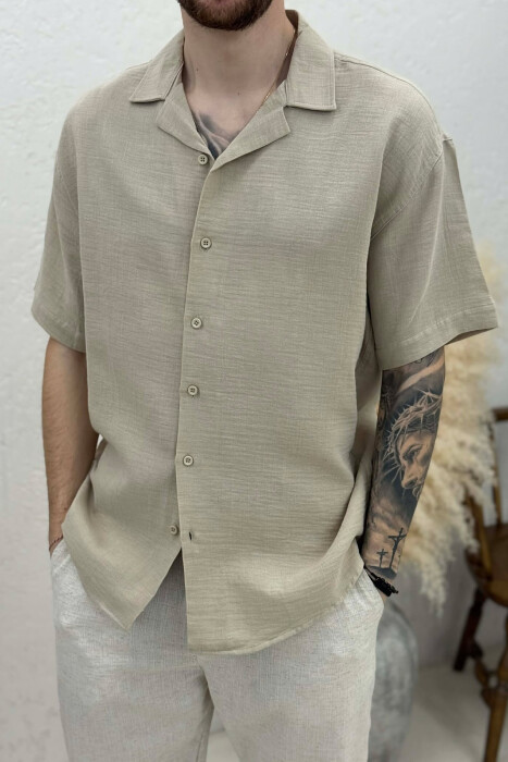 SHORT SLEEVE SIMPLE MEN SHIRT BEIGE/BEZHE - 2